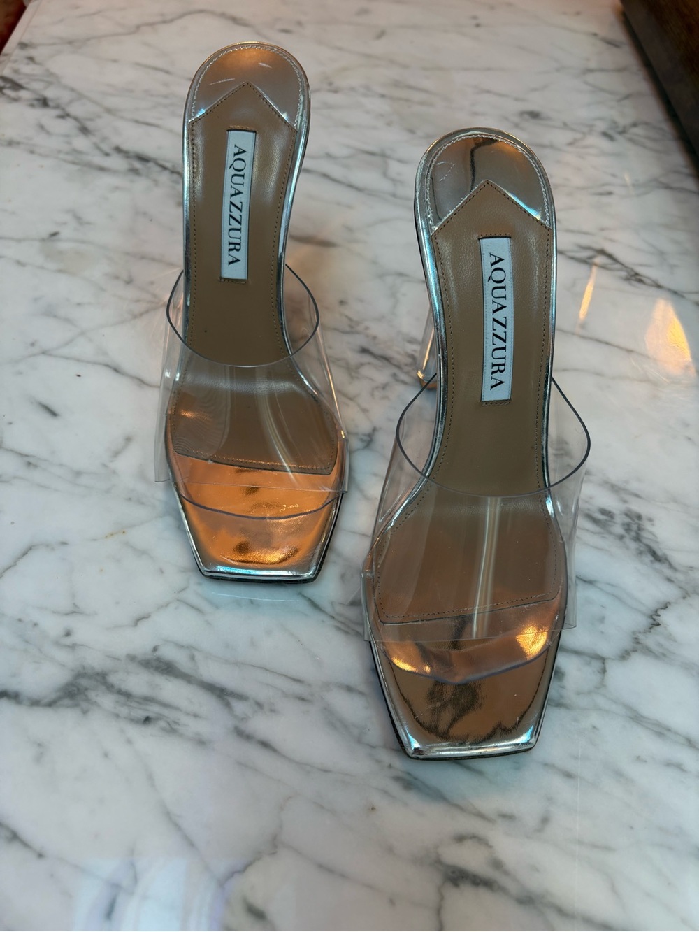 Aquazzura Silver Clear PVC Mule Sandals
